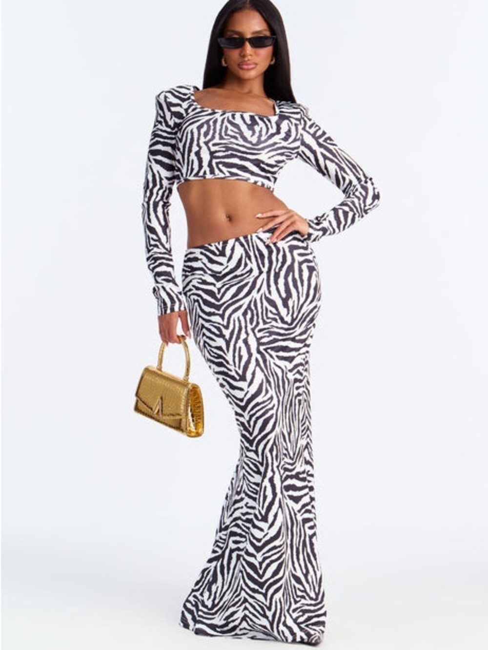Fashion Nova Zebra-Print Maxi Skirt - Black & White